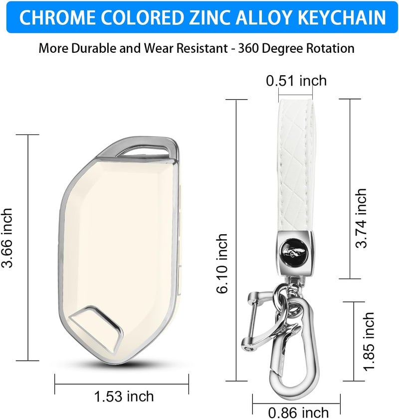 QBUC for Kia Key fob Cover,Soft TPU 360°Car Key Case Protector with Leather Keychain Compatible with Kia Telluride 2023/2024 5 Buttons Smart Key(White) - Image 3